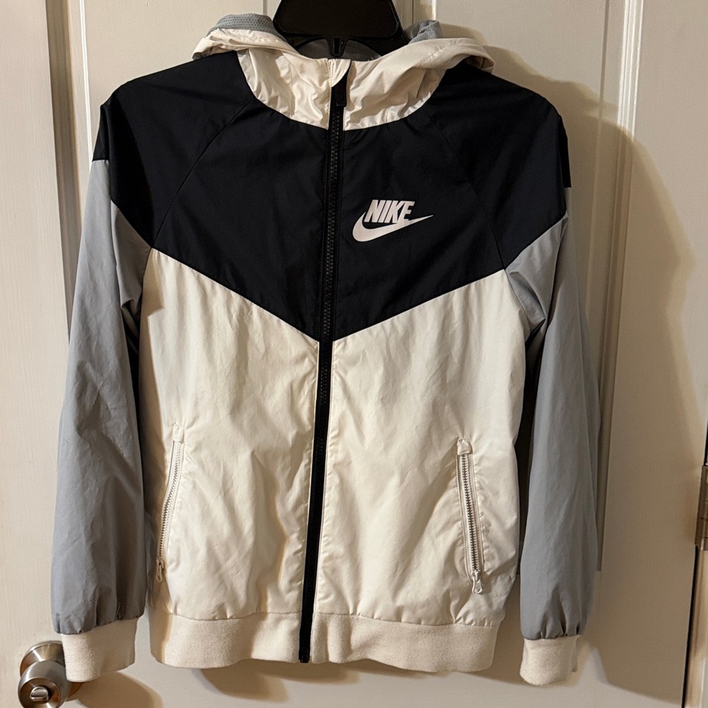 Nike Black, White & Gray Colorblock Windbreaker Jacket Kids Medium